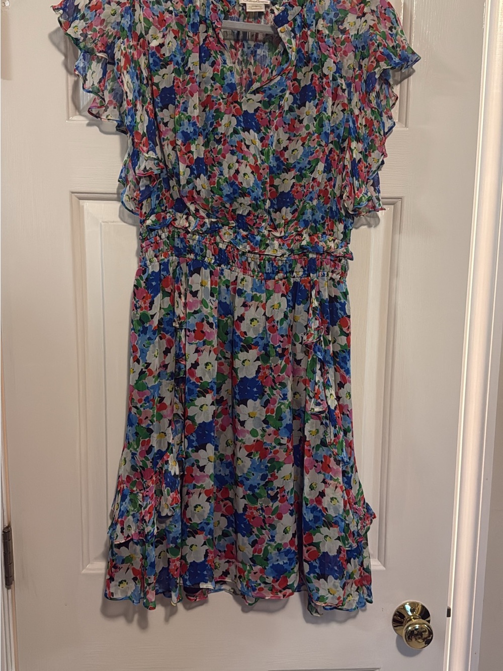 Shoshanna Blue Multicolor Floral Ruffle Dress